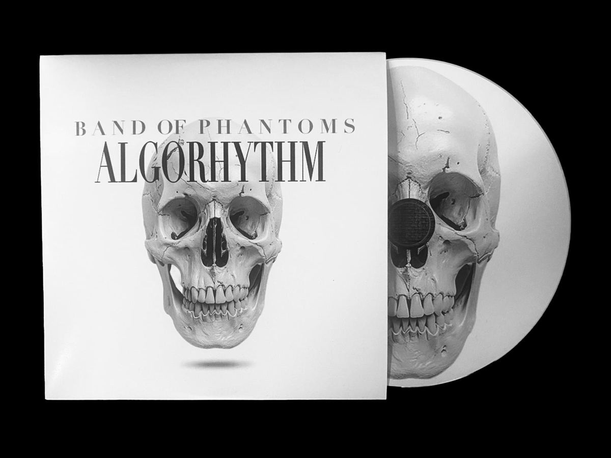 Algorhythm CD in its white sleeve, skull printed on the disc
